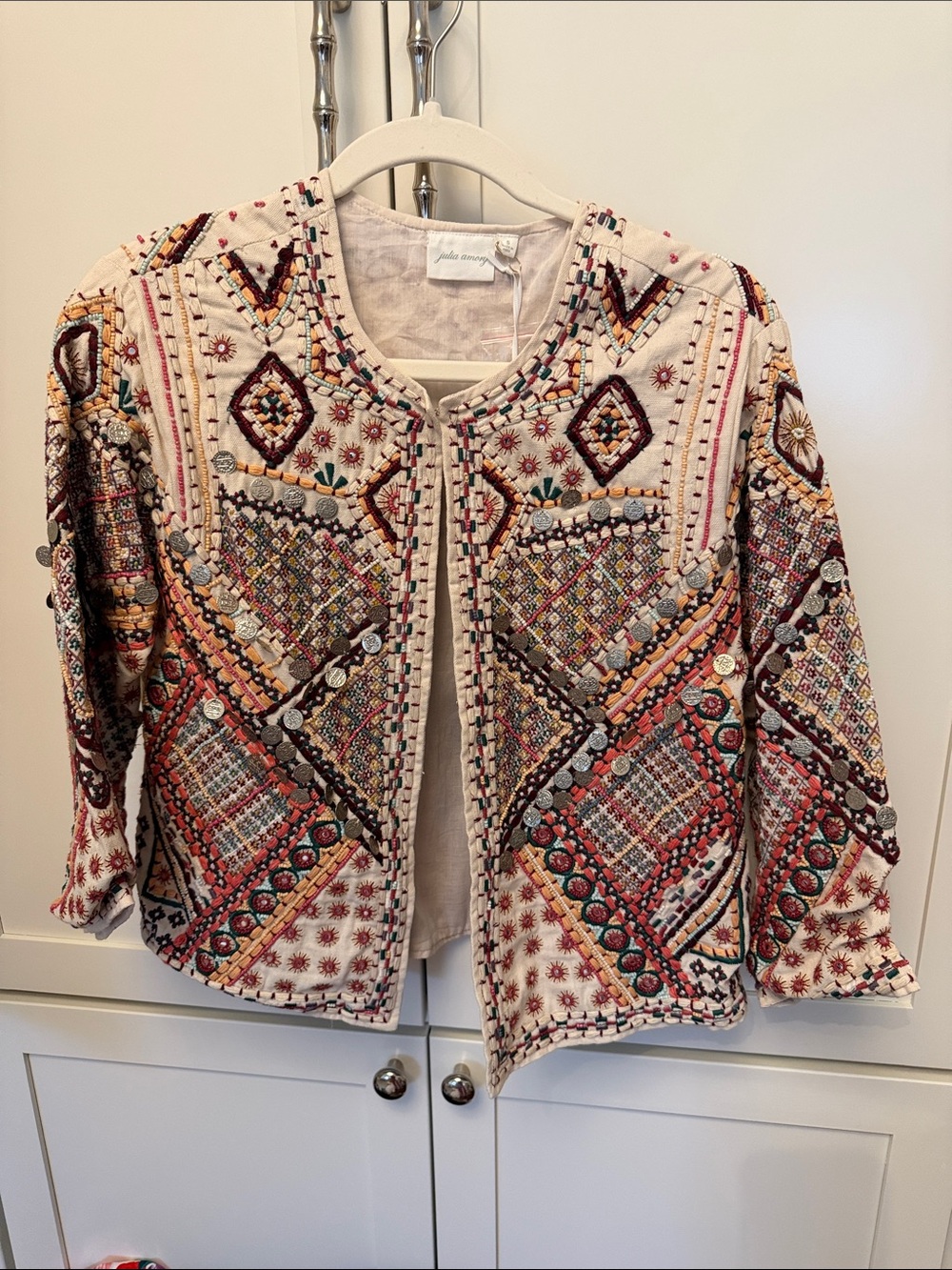 Julia Amory Embroidered Ivory Multicolor Annika Jacket w embellishment RARE - Picture 3 of 5